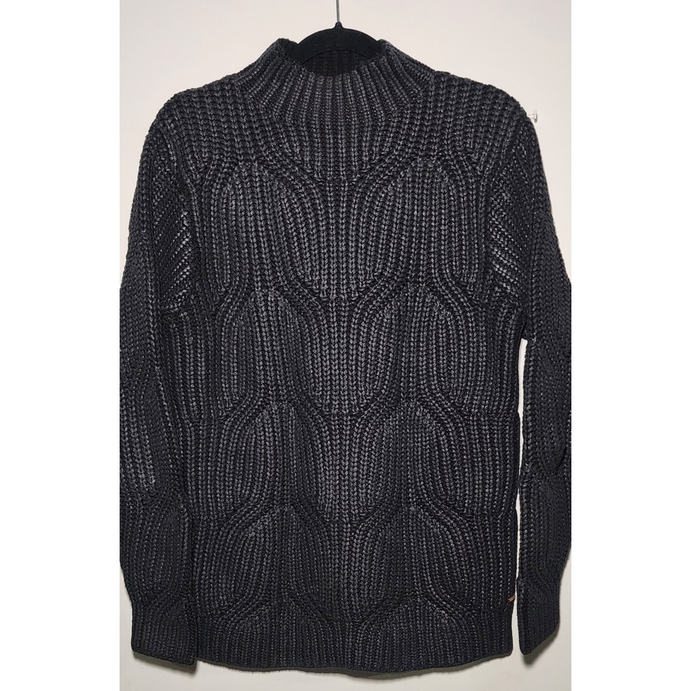 VELEZ Artisan Black Knit Mock Neck Sweater Textured Ribbed Pullover Women Medium